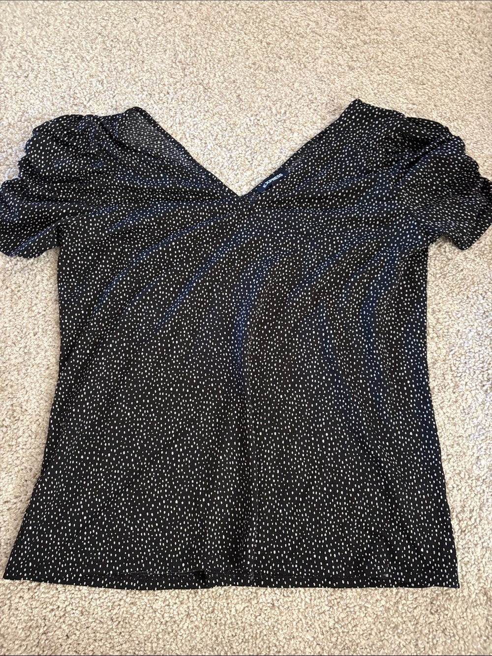 Express Black V-Neck Polka Dot Blouse
